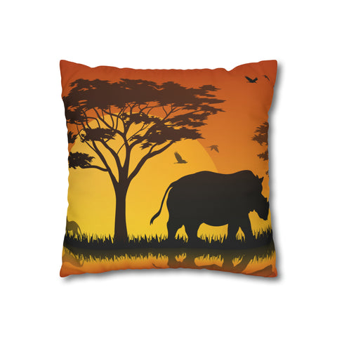 African sunset - Rhino Pillowcase Cover only - no filling is included