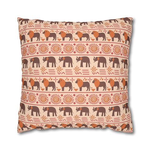 African pattern with animals. Ethical minimalist shapes. Pillowcase Cover only - no filling is included