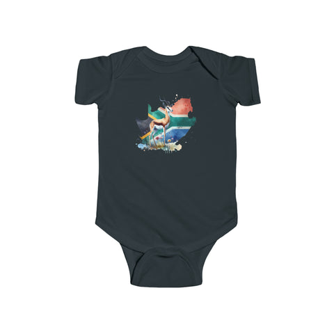 South African Map with Flag and Springbok Baby Unisex Infant Fine Jersey Bodysuit - Shipped from the UK