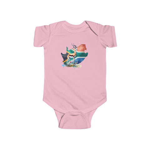 South African Map with Flag and Springbok Baby Unisex Infant Fine Jersey Bodysuit - Shipped from the UK