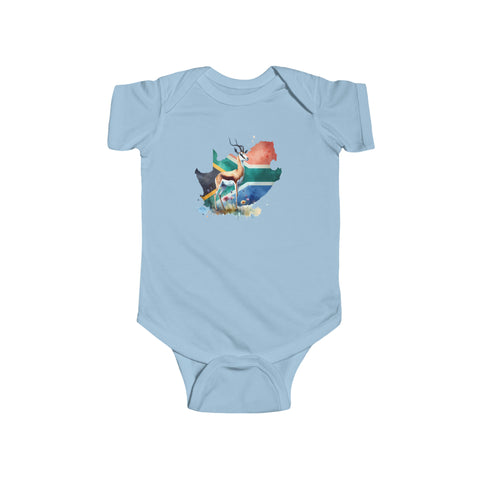 South African Map with Flag and Springbok Baby Unisex Infant Fine Jersey Bodysuit - Shipped from the UK