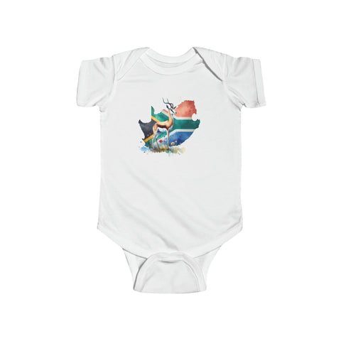 South African Map with Flag and Springbok Baby Unisex Infant Fine Jersey Bodysuit - Shipped from the UK