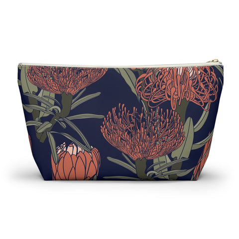 South African Protea Make up bag, Pencil Case Accessory Pouch w T-bottom