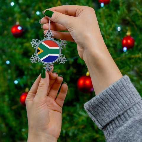 South African Flag Christmas Pewter Snowflake Ornament