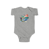 South African Map with Flag and Springbok Baby Unisex Infant Fine Jersey Bodysuit - Shipped from the UK