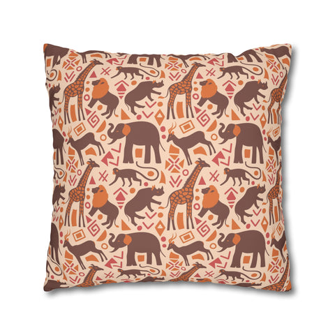 African pattern with animals. Ethical minimalist shapes. Pillowcase Cover only - no filling is included