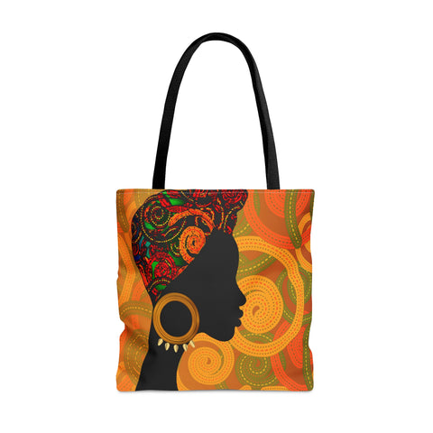 African Lady browns and orange retro South African Tote Bag African Print Protea