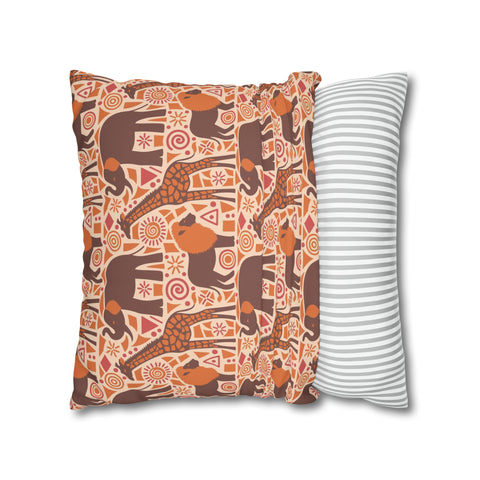 African pattern with animals. Ethical minimalist shapes. Pillowcase Cover only - no filling is included