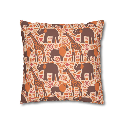 African pattern with animals. Ethical minimalist shapes. Pillowcase Cover only - no filling is included