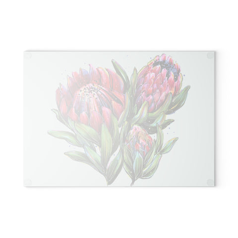 Glass Cutting Board South African Protea