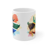 South African Flag with map and springbok/buck/antelope 11oz White Mug - 1 Mug Shows both sides