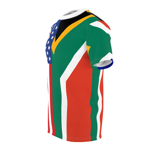 South African Flag and USA Flag half and half Unisex T-shirt