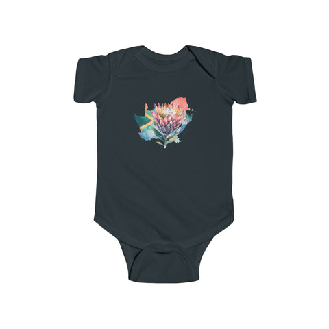 South African Map with Flag and Protea Baby Unisex Infant Fine Jersey Bodysuit - Shipped from the UK