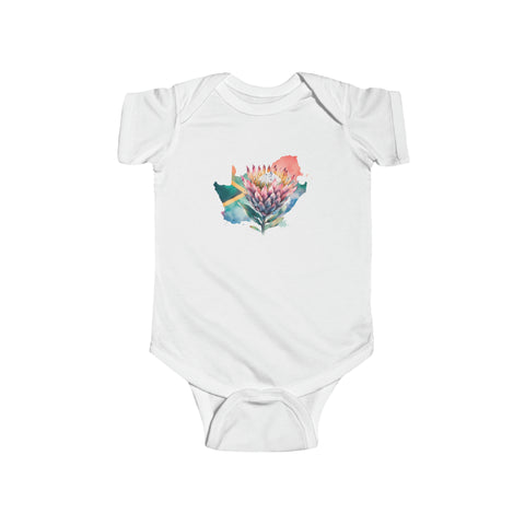 South African Map with Flag and Protea Baby Unisex Infant Fine Jersey Bodysuit - Shipped from the UK