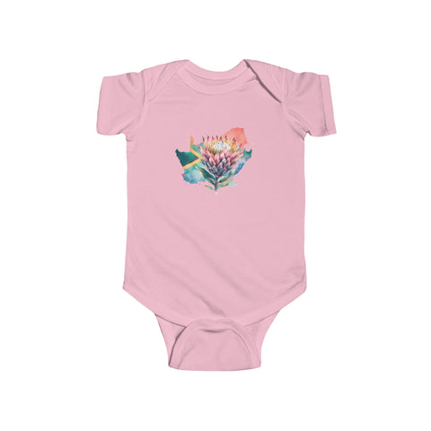 South African Map with Flag and Protea Baby Unisex Infant Fine Jersey Bodysuit - Shipped from the UK