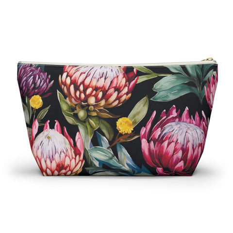 South African Protea Make up bag, Pencil Case Accessory Pouch w T-bottom