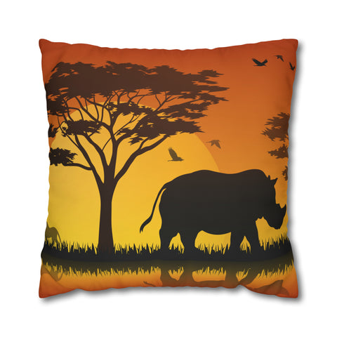 African sunset - Rhino Pillowcase Cover only - no filling is included