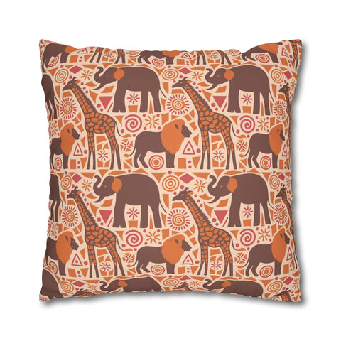 African pattern with animals. Ethical minimalist shapes. Pillowcase Cover only - no filling is included