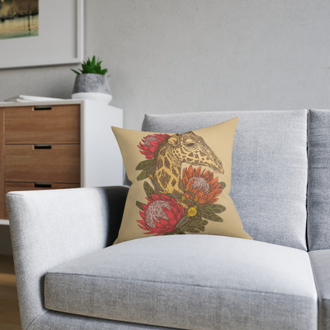 South African Protea and Giraffe Square Pillow