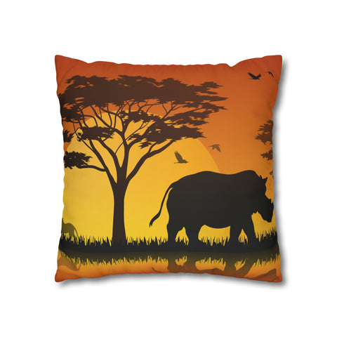 African sunset - Rhino Pillowcase Cover only - no filling is included