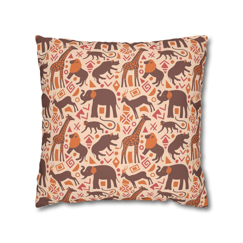 African pattern with animals. Ethical minimalist shapes. Pillowcase Cover only - no filling is included