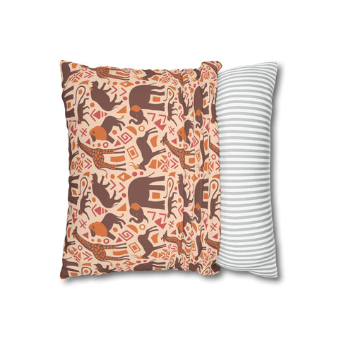 African pattern with animals. Ethical minimalist shapes. Pillowcase Cover only - no filling is included