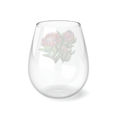 South African Protea Stemless Wine Glass, 11.75oz