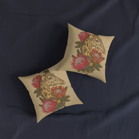 South African Protea and Giraffe Square Pillow