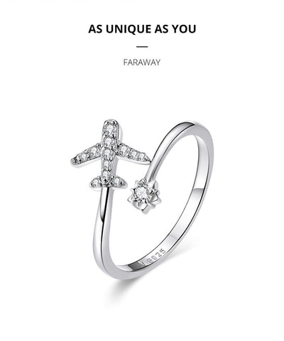 Airplane and star ring Adjustable Rings Authentic 925 Sterling Silver Platinum plated Stackable Open Size Rings For Women