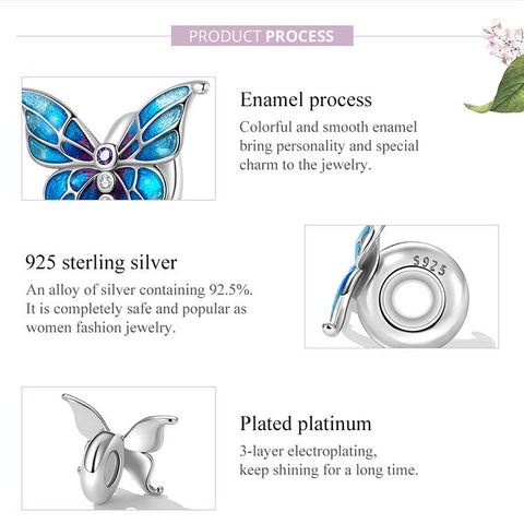 Butterfly Charm Nature 925 Silver Charm Silicone insert European style Bracelet, Necklace charm, 925 Charm Gifts for her