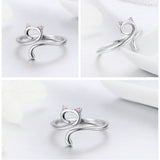 Cat ring Adjustable Rings Authentic 925 Sterling Silver Platinum plated Stackable Open Size Rings For Women