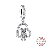 Schnauzer Dangle charm Dog Love you forever Charms 925 Silver Charm European style Bracelet Necklace  925 Charm Gifts for her Heart charm