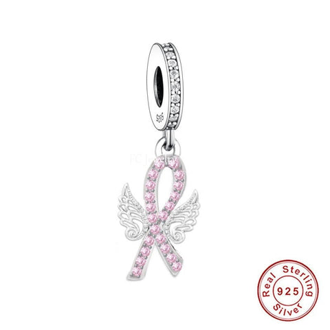 Breast Cancer charm, Pink Ribbon charm pendant 925 Silver Charm European style Bracelet , Necklace Charm, 925 Charm, Gifts for her