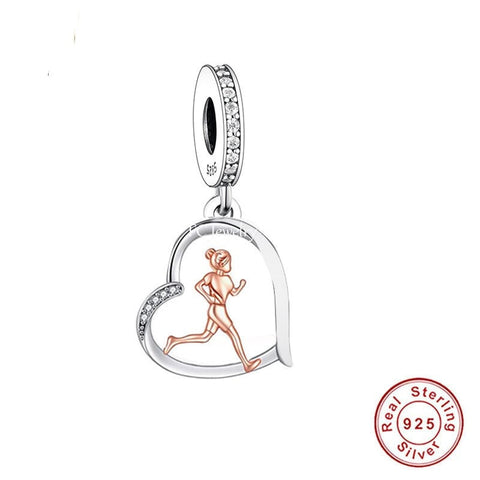 Runner Charm Love running Exercise Charms 925 Silver Charm European style Bracelet , Necklace Charm, Heart charm Gifts for her