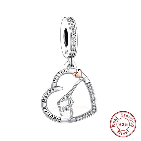 Love Gymnastics Dangle Charm  925 Silver Charm Fits European Bracelet Necklace Charm 925 Charm Heart charm Gymnastics Dance