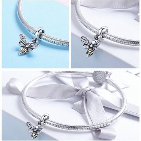 Bee Series Charm Beads Silver Bumblebee Charms 925 Silver Charm European style Bracelet , Necklace Charm, 925 Charm, Gifts for her