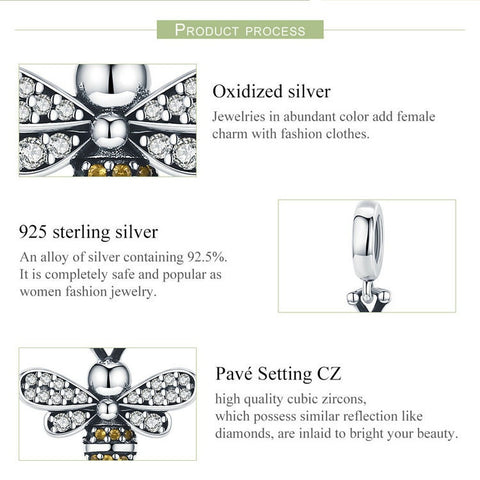 Bee Series Charm Beads Silver Bumblebee Charms 925 Silver Charm European style Bracelet , Necklace Charm, 925 Charm, Gifts for her