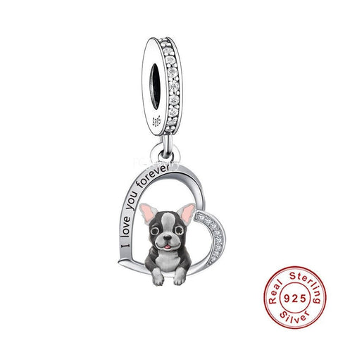 Boston Terrier Dog I Love You Forever Charm Genuine 925 Sterling Silver Dog Lover Gift, Dog Jewelry, Dog Keepsake Heart Charm