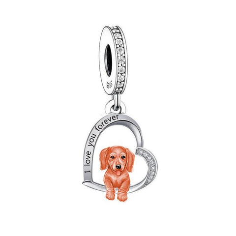 Dachshund - Puppy Love, Genuine Brand New S925 Sterling Silver 'I Love You Forever'Dangle Charm - Fits all Charm Bracelets