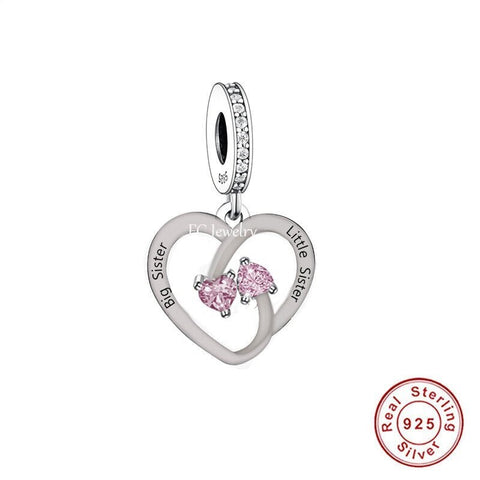 Big sister Little Sister Heart Charm European style, 925 Sterling Silver, Sisters By Heart Jewelry, Sisters Friendship Sister dangle charm