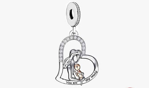 New baby and mom You are My World  Charms 925 Silver Charm European style Bracelet , Necklace  Charm 925 Charm Heart charm