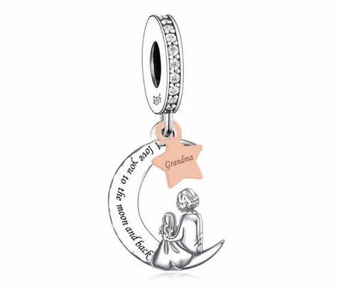 I Love You Mom Auntie Grandma Charm European style Bracelets, 925 Sterling Silver, I Love You Mom Auntie Grandma Jewelry Gift Keepsake