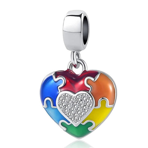 Autism Awareness Heart Puzzle Charm, 925 Sterling Silver, Autism Jewelry, Autism Mom Gift, Autism Bracelet Charm, Autism Pendant