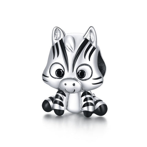 African Zebra Baby Animal Bead Charm Made From Sterling Silver 925 And Enamel - Compatible With European Charm Bracelets