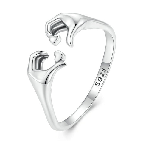 Romantic Hand Heart ring Adjustable Rings Authentic 925 Sterling Silver Stackable Open Size Rings For Women