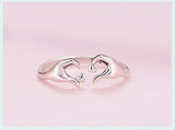 Romantic Hand Heart ring Adjustable Rings Authentic 925 Sterling Silver Stackable Open Size Rings For Women