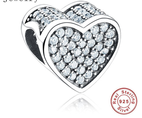 Sparkling CZ Stones Heart 925 Sterling Silver Charm, Birthday Anniversary Wedding Engagement Gifts Romantic Love Jewellrey