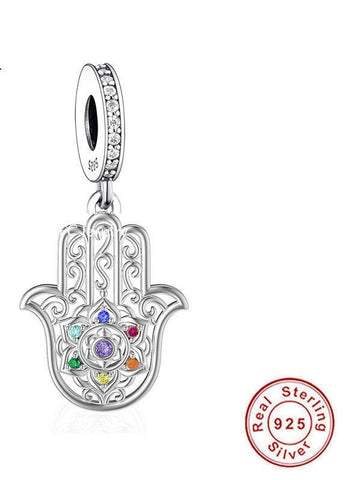 Chakra Hamsa Hand Dangle Charm  925 Silver Charm European style Bracelet, 925 Charm, Gifts for her