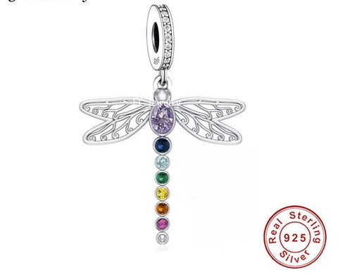 Chakra Dragonfly Dangle Charm  925 Silver Charm European style Bracelet, 925 Charm, Gifts for her