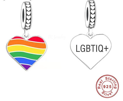 LGBTIQA Stunning Rainbow Heart Dangle Charm  925 Silver Charm European style Bracelet, 925 Charm, Gifts for her